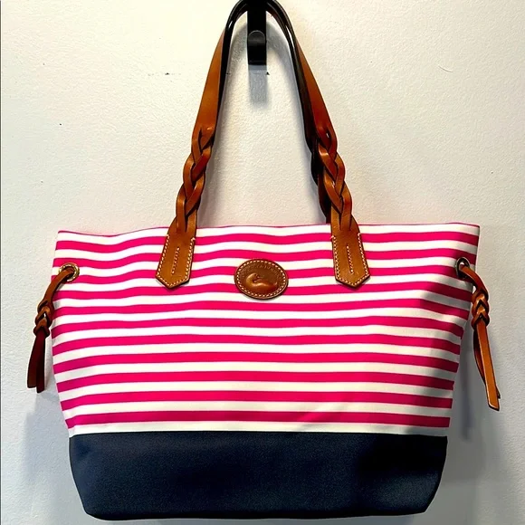 🆕DOONEY & BOURKE Shopper TOTE-Cloth w/Leather Handles-Key clasp inside - Picture 1 of 12